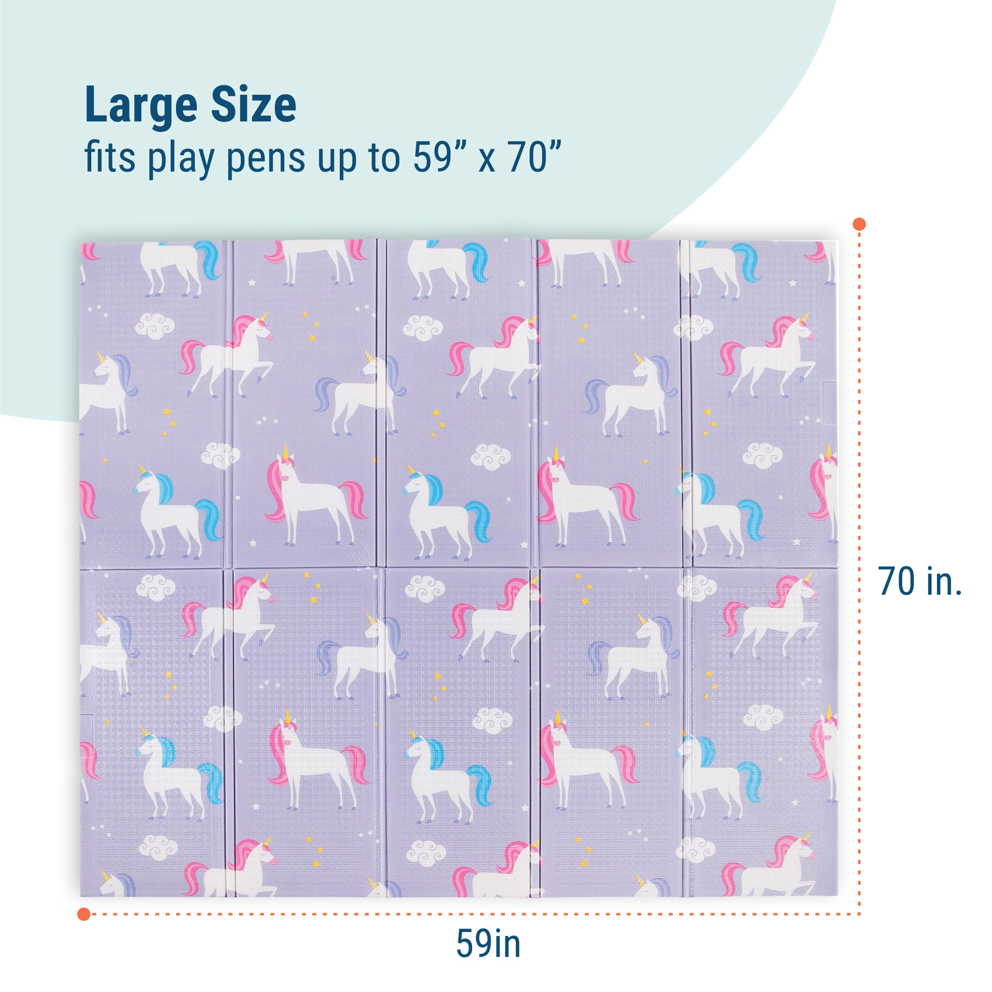 Wildkin Baby Play Mat - Large Folding Foam Play Mat for Infants, Babies, Toddlers, Waterproof, Double-sided (70" x 59") - Unicorn