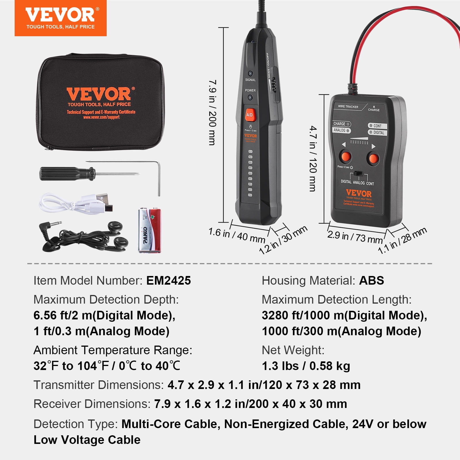 KFFKFF Underground Cable Locator 6.5 FT Max. Detection Depth Wire Break Detector for Pet Fence Buried Sprinkler Valve and for Locating Irrigation Tone Generator Kit