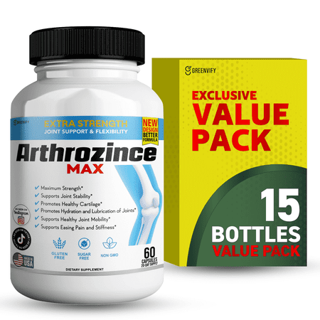 Arthrozince Max Extra Strength Joint Support Capsules, Glucosamine, Chondroitin MSM Boswellia & Turmeric