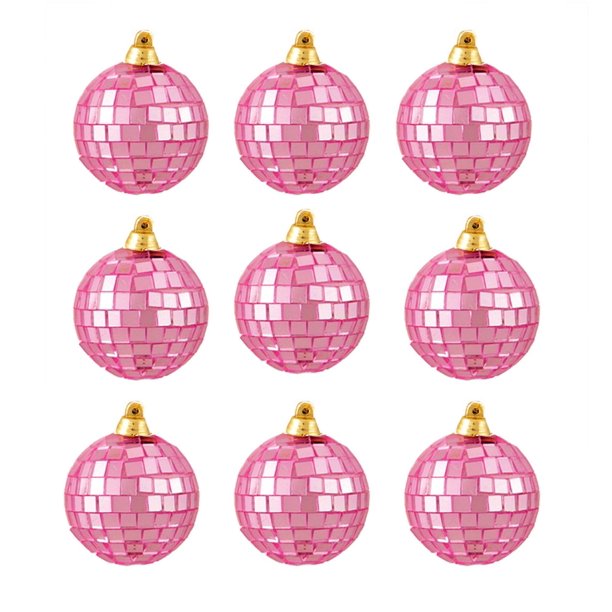 9ct Bubblegum Pink Mirrored Glass Disco Ball Christmas Ornaments 2.5