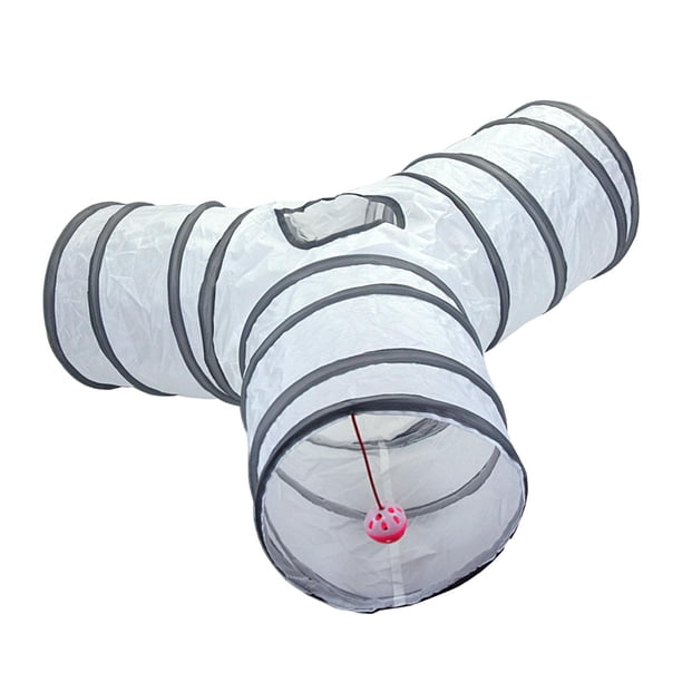 Tubo plegable de para gatos de 3 vías con pelota de juego, tubo plegable resistente para mascotas, juguete para gatitos, conejos, hurones, gatos