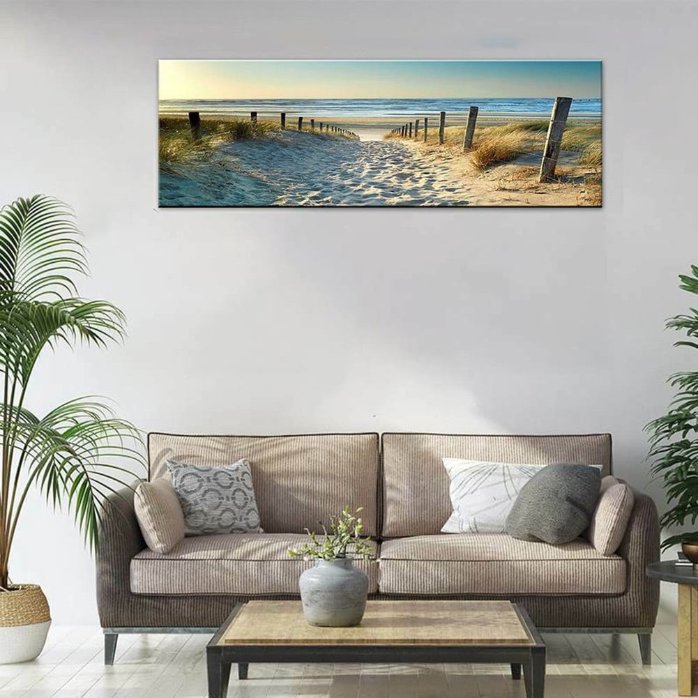 Sufanic Beach Canvas Wall Art for Bathroom Wall Decor Ocean Pictures Seaside Canvas Print Seascape Painting Unframed Blue Artwork for Modern Coastal Themed Lake Home Bedroom,16x48inch