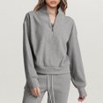 thumbnail image 3 of Blusa Mangas Largas Sudadera de punto recortada para mujer Top de punto recortado informal Chaqueta de color sólido Outwear Cgtredaw Gris T S para Mujer, 3 of 5