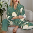 thumbnail image 6 of KLL Lotus Golden Line Print Women's Long Sleeve Pajamas with Pants Sleepwear Loungewear 2 Set-XX-Large, 6 of 8