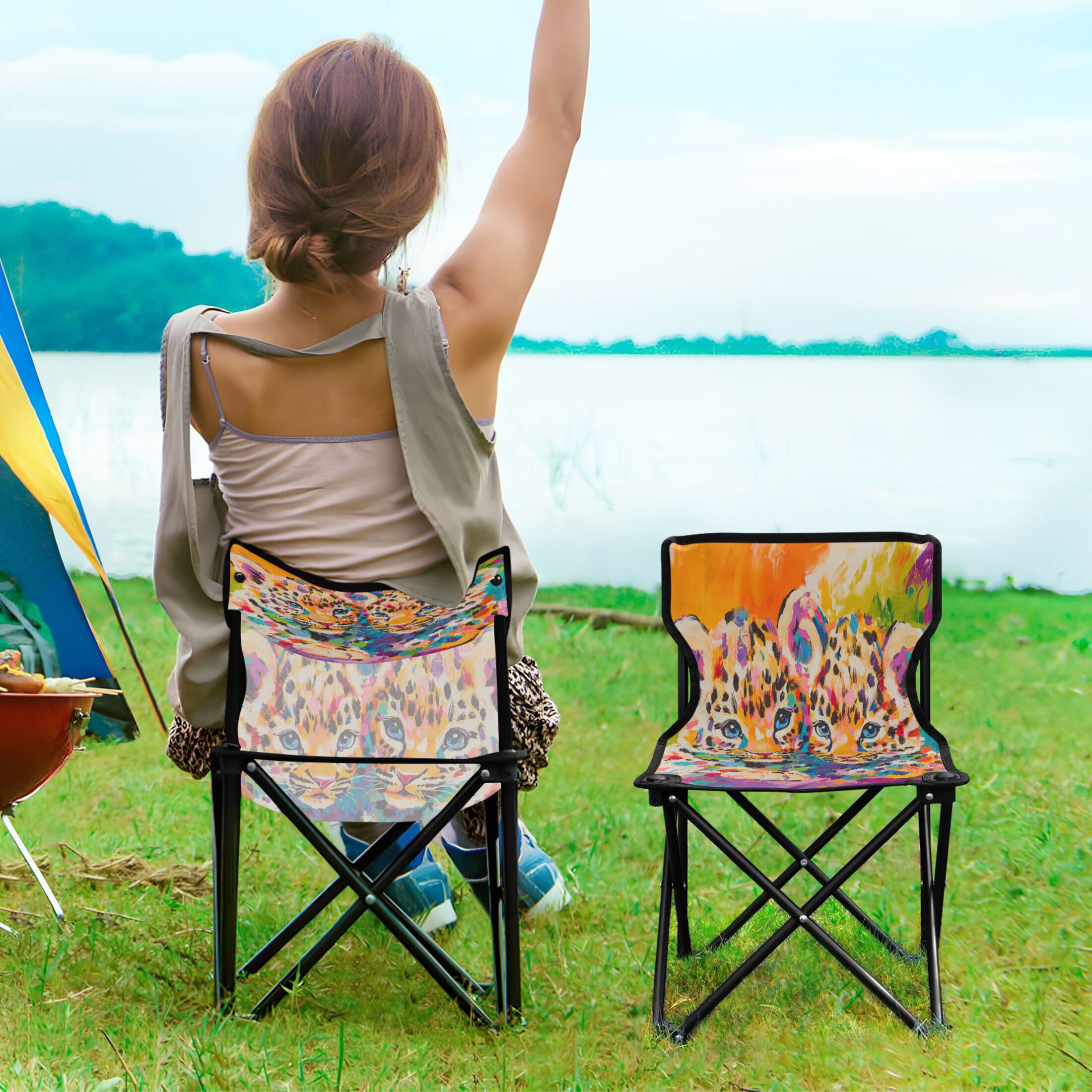 BZSMCE Camping Chairs Modern Enchanted Sunflower Roses Pattern