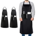 thumbnail image 1 of 2 Pcs Plus Size Chef Apron, Unisex Black Apron, Waterproof Apron with 2 Pockets for Cooking, BBQ, Work, Professional Apron for Waiter Artist Hairdress, 1 of 4