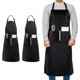 thumbnail image 1 of 2 Pcs Plus Size Chef Apron, Unisex Black Apron, Waterproof Apron with 2 Pockets for Cooking, BBQ, Work, Professional Apron for Waiter Artist Hairdress, 1 of 4