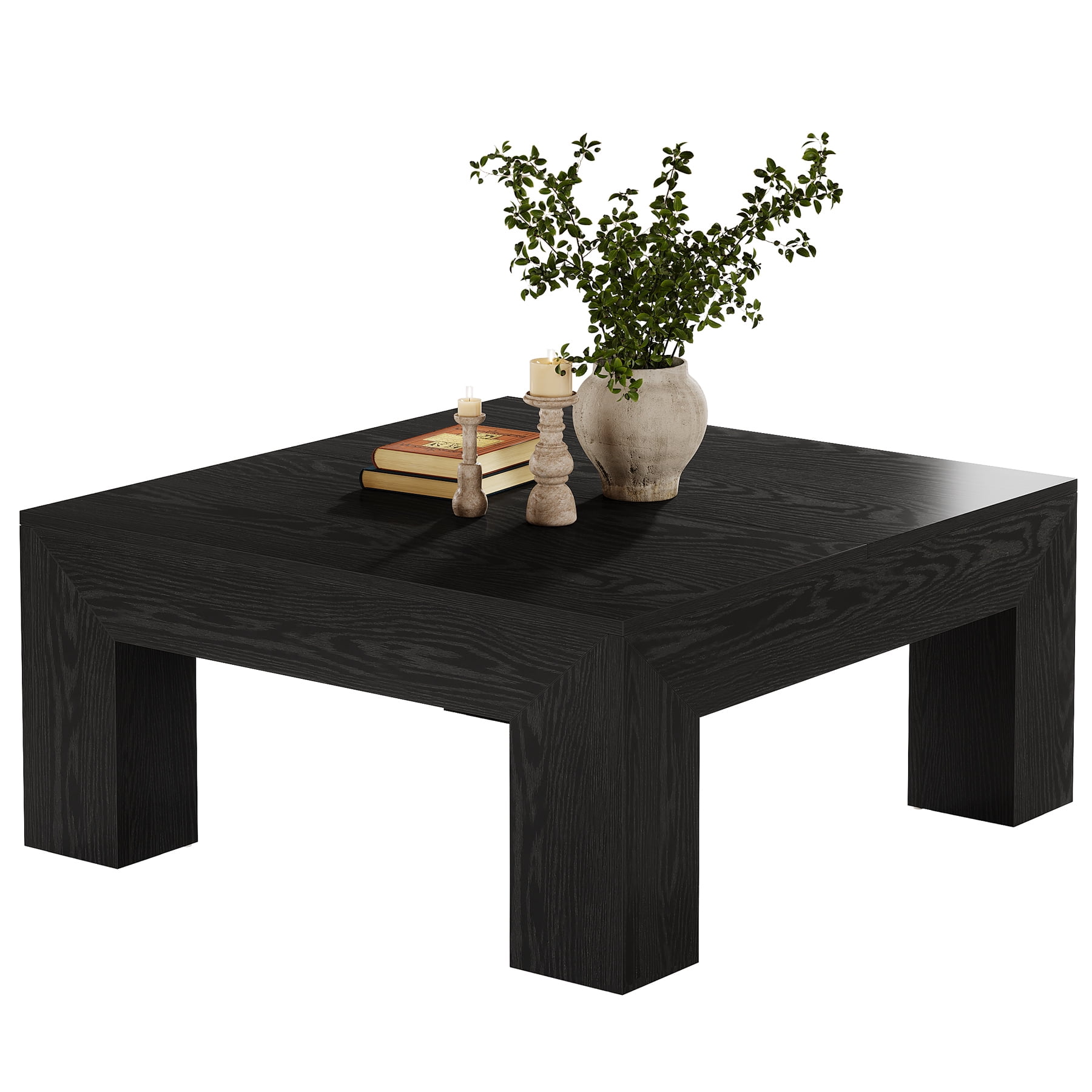 Fnova 39.4" Square Coffee Table, Farmhouse Wood Accent Center Cocktail Table with Sturdy Wooden Legs for Living Room, Easy Assembly