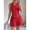 thumbnail image 3 of Women'S Summer Two Piece Sets Button Down Sleeveless Crop Vest Top and High Waisted Shorts Set Red M, 3 of 6