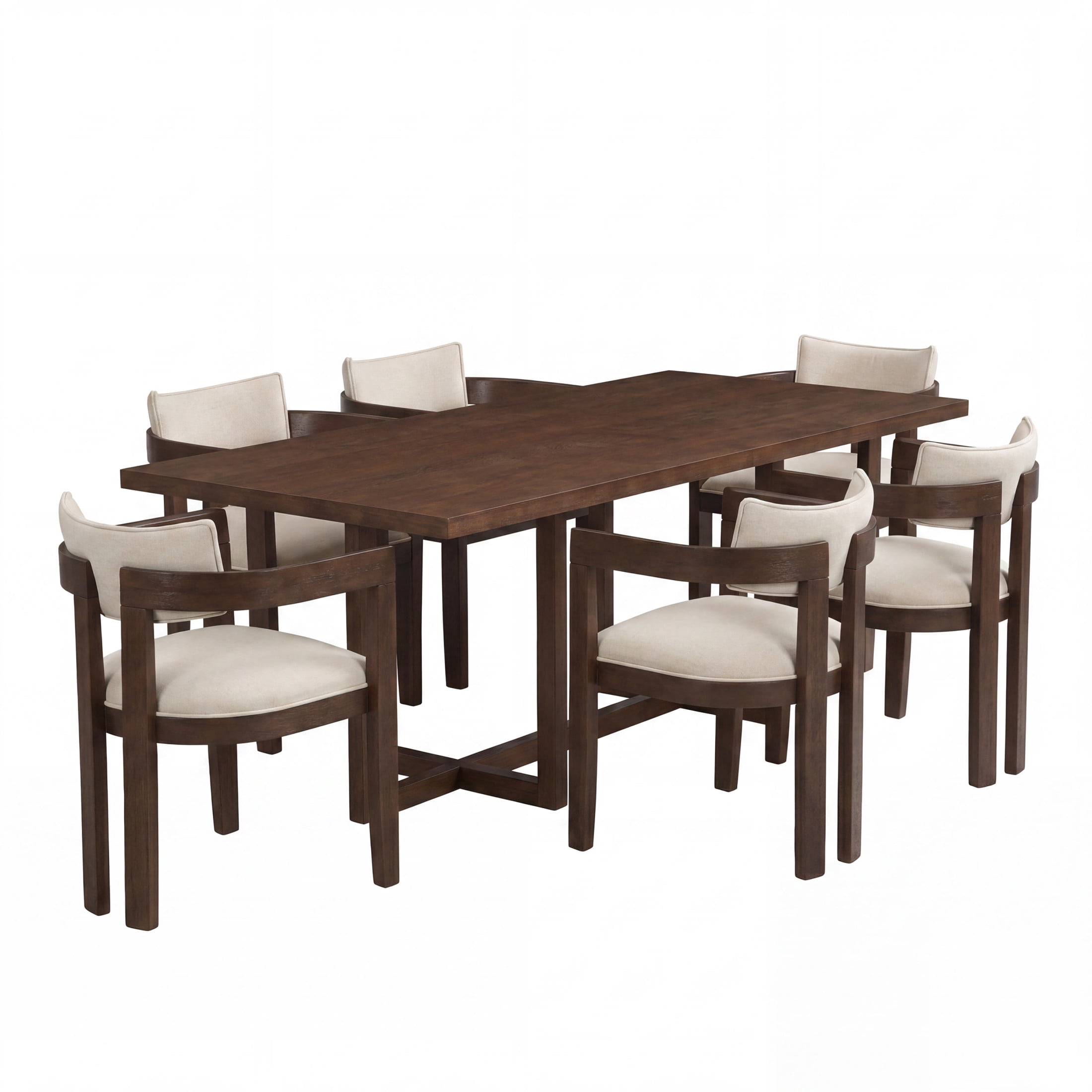 Christopher Knight Home 7-Piece Modern Dining Set, 95" Table with Upholstered Chairs, Walnut+Beige