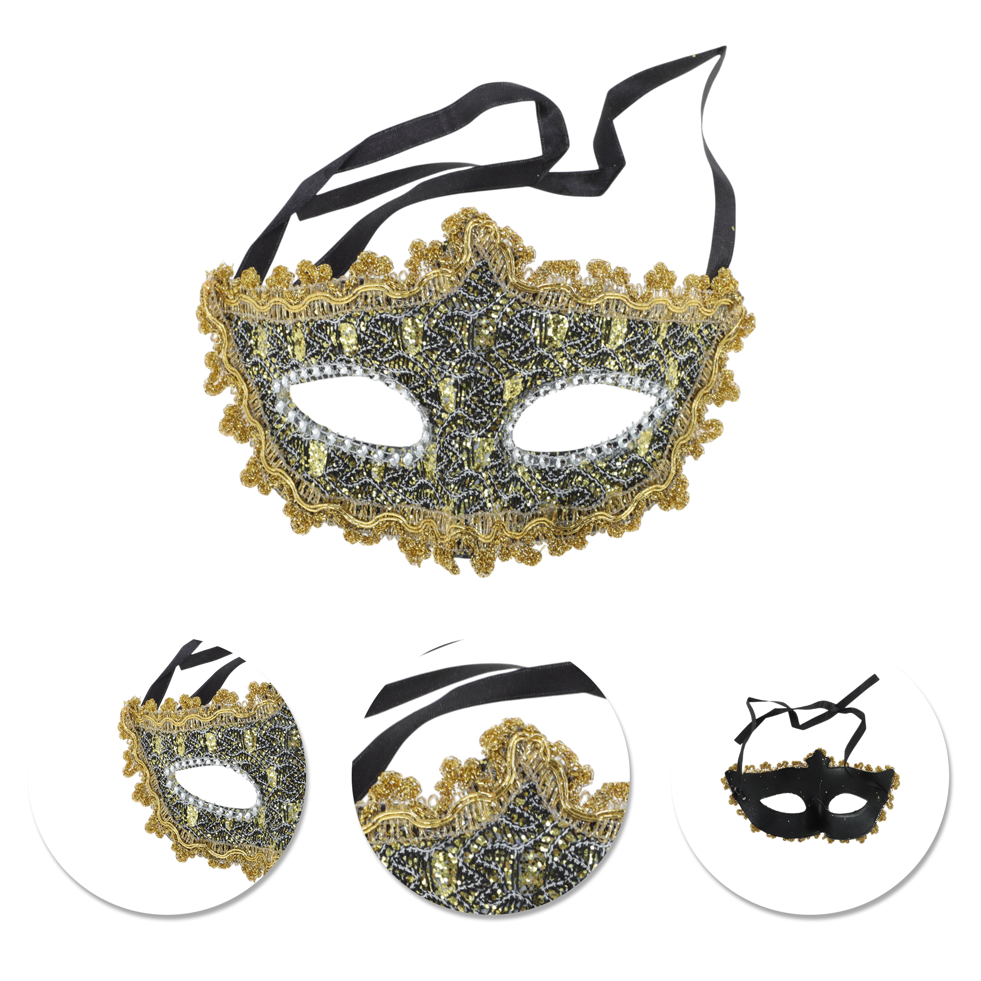 Unique Bargains 1 Pack Pointed Head Dragon-Design Half Face Mask Black, Gold Tone