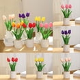 thumbnail image 2 of Artificial Flowers Tulip Potted Fake Plants Tree In Pot Home Wedding Party Decor Plastics Pink Yellow Red Champagneb Decoration, 2 of 10