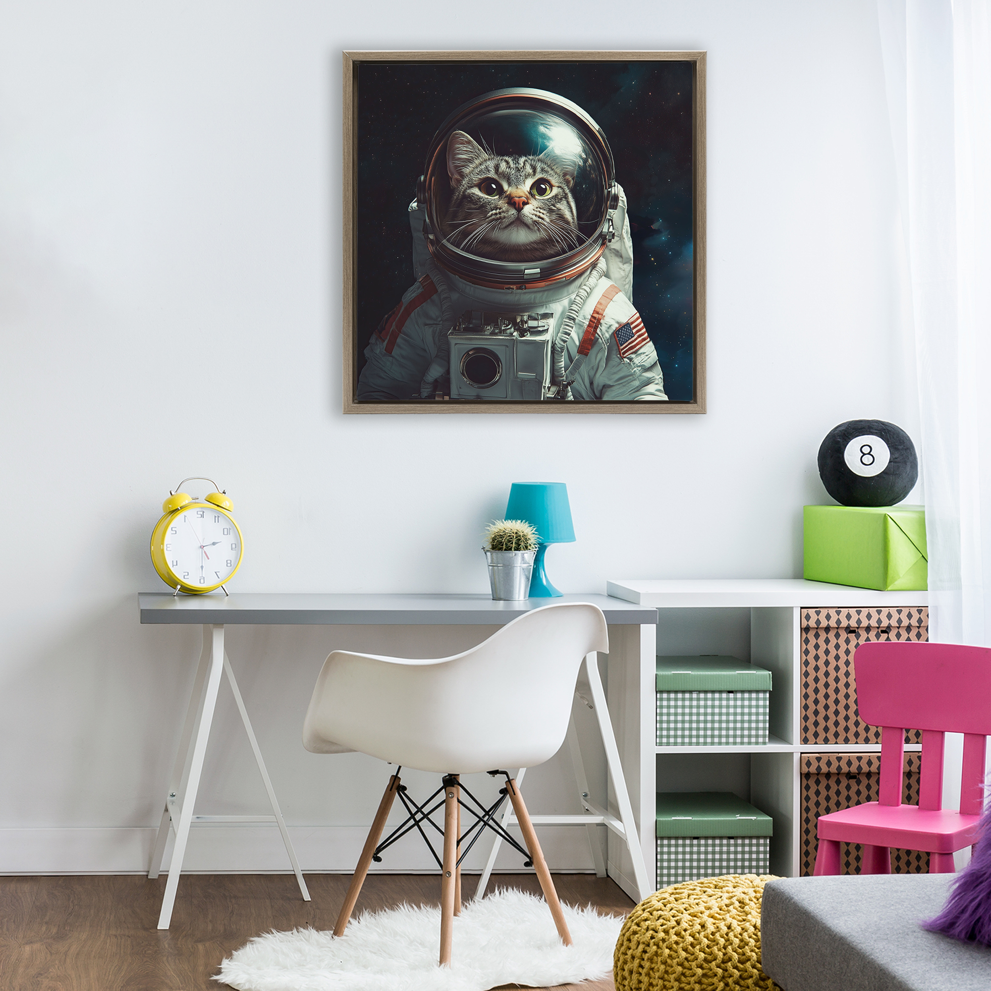 Catstronaut Cat Astronaut Brown Framed Floater Canvas Wall Art, design by Jim Baldwin