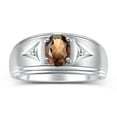 thumbnail image 1 of RYLOS Men's Rings Sterling Silver Classic 8X6MM Oval Gemstone &  Diamond Ring Smoky Quartz June Birthstone Rings For Man Silver Rings Size 8, 1 of 7