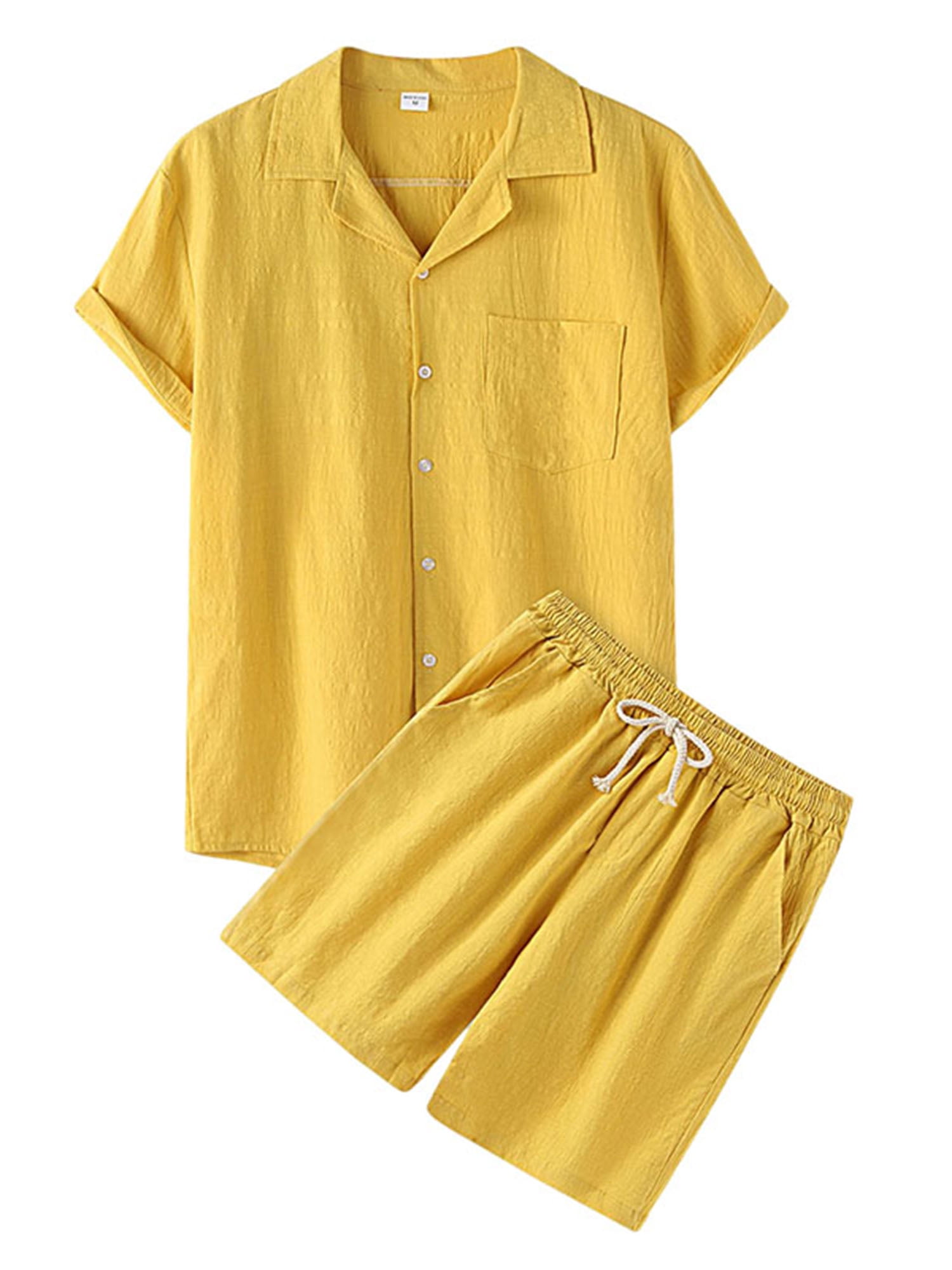 mens 2 piece linen short set