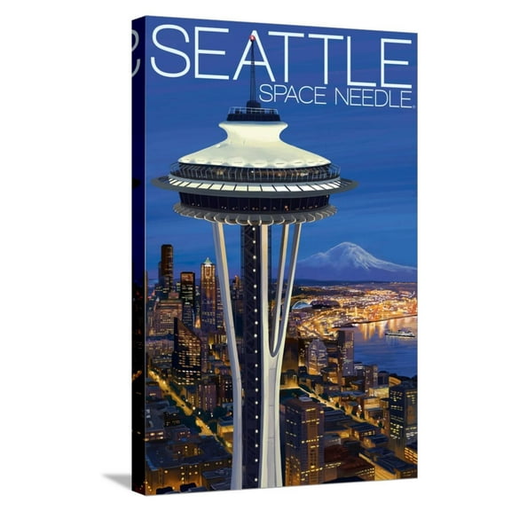 Art.com Space Needle Aerial View - Seattle, WA Stretched Canvas Print Wall Art by Lantern Press, 16" x 24"