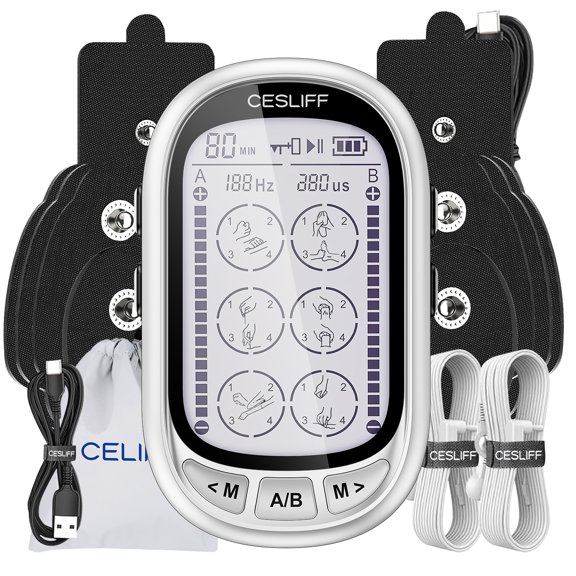 TENs Unit Muscle Massager with Dual channels, 24 Modes & Reusable Pads.Rechargeable Device for Daily Use