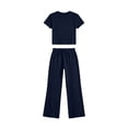 thumbnail image 4 of LEKWK Workout Sets for Women 2 Piece Short Sleeve Crewneck Crop Tops and Tummy Control Straight Leg Pants Summer Yoga Gym Athletic Running Casual Outfits, 4 of 6