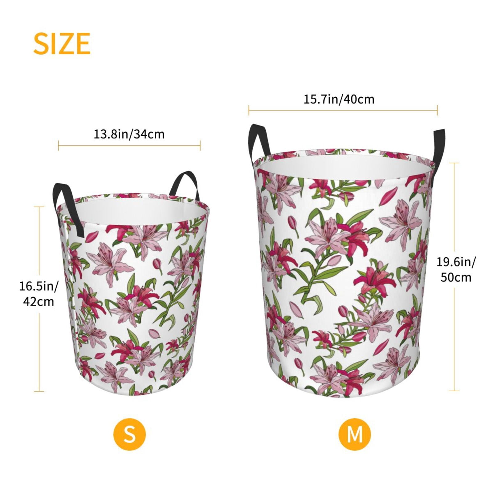 Large Laundry Basket with Handles - Red Pink Lilies Flowers Kids Baby Dirty Clothes Laundry Hamper for Bedroom Aesthetic