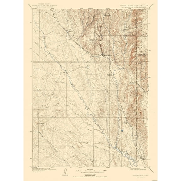Topographical Map - Newcastle Wyoming Quad - USGS 1901 - 23 x 31.06 - Vintage Wall Art