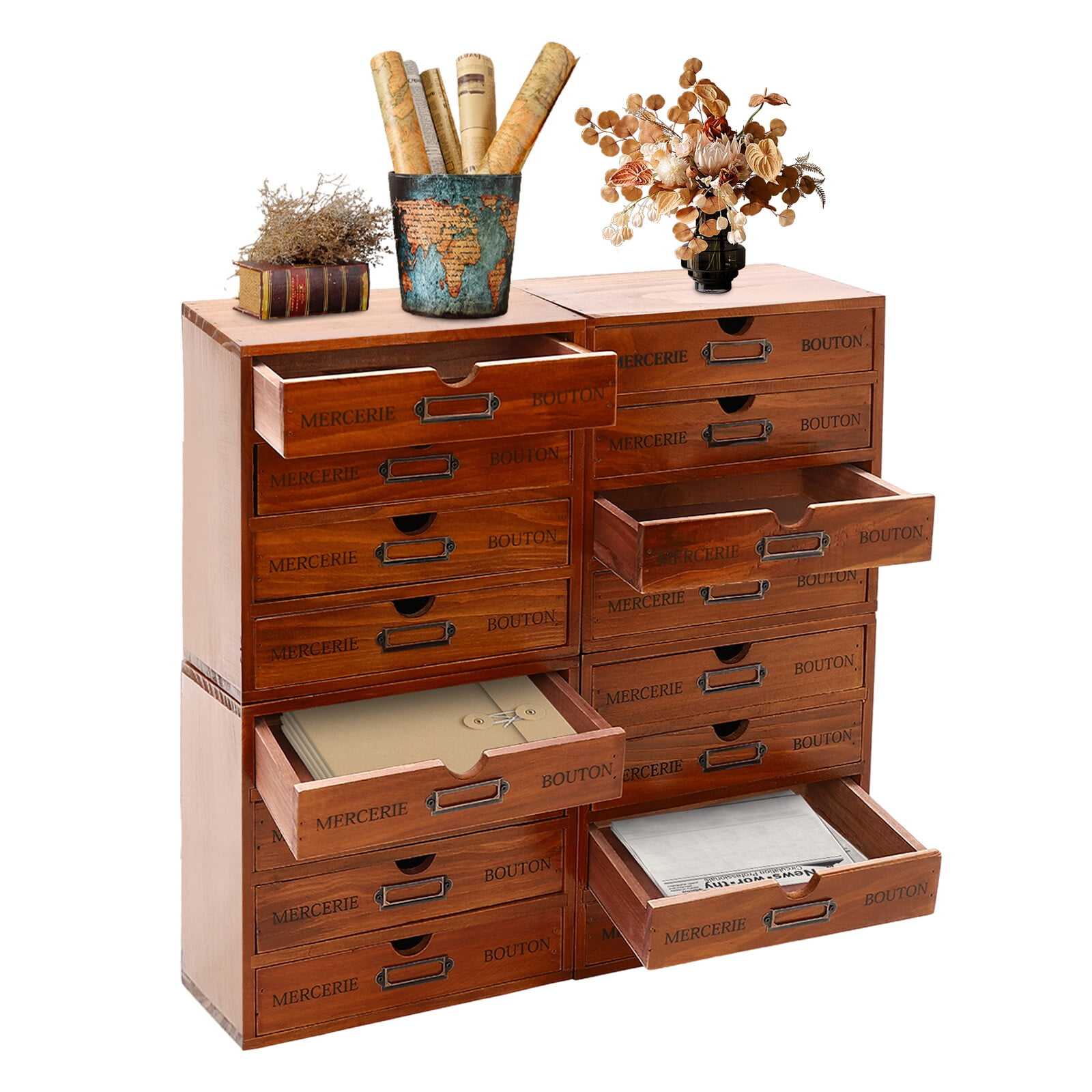 Sturdy Metal & Wood 16-Compartment Desk Organizer - Rust-Resistant Storage Solution for Office, Home & Classroom