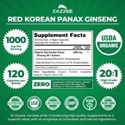 Zazzee USDA Organic Red Korean Panax Ginseng 1000 mg – Supports Energy & Focus – 20:1 Extract