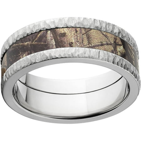 Realtree AP Men's Camo 8mm Stainless Steel Wedding Band with Tree Bark Edges and Deluxe Comfort Fit