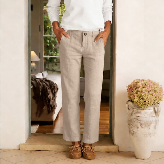 Women's Daily Elastic Waist Straight Leg Pants with Pockets Solid Loose