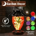 thumbnail image 3 of LUJII Solar Hummingbird Feeder for Outdoors Hanging with Color Changing, Hand Blown Glass Reservoir, 32 fl.oz, Never Leak, Lighted Lantern for Garden Decor, Unique Gift for Friends (Red), 3 of 7