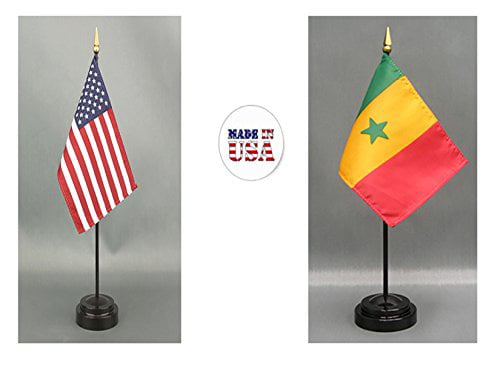 1 American and Seychelles Rayon 4x6 Miniature Office Desk & Little Hand Waving Table Flag Includes 2 Flag Stands & 2 Small 4x6 Mini Stick Flags Made in The USA