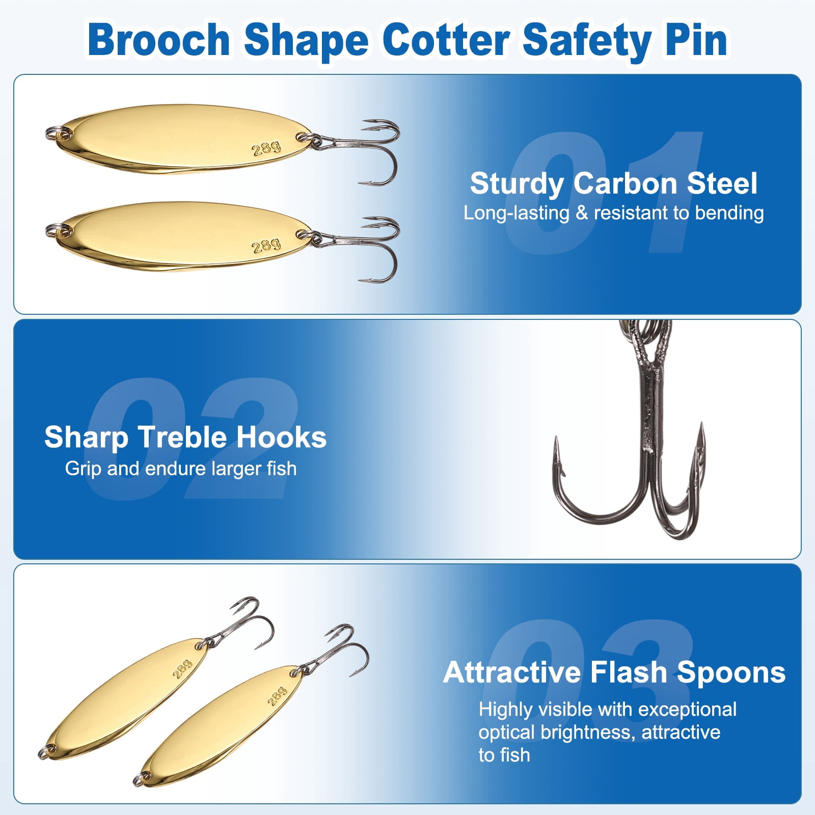 Uxcell Fishing Spoons Lures, Metal Saltwater Treble Trout Lures Jigging Spoon with Treble Hooks Casting Spinner Baits 10 Pcs & 3/4 oz & Gold - Fitting for (Freshwater/Salmon/Bass/Trout)