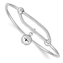 925 Sterling Silver Adjustable Rhodium Plated Polished Jingle Bell Bangle Bracelet 11.5mm Wide Cuff Bracelet for Women