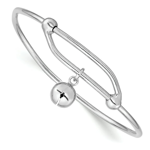 925 Sterling Silver Adjustable Rhodium Plated Polished Jingle Bell Bangle Bracelet 11.5mm Wide Cuff Bracelet for Women
