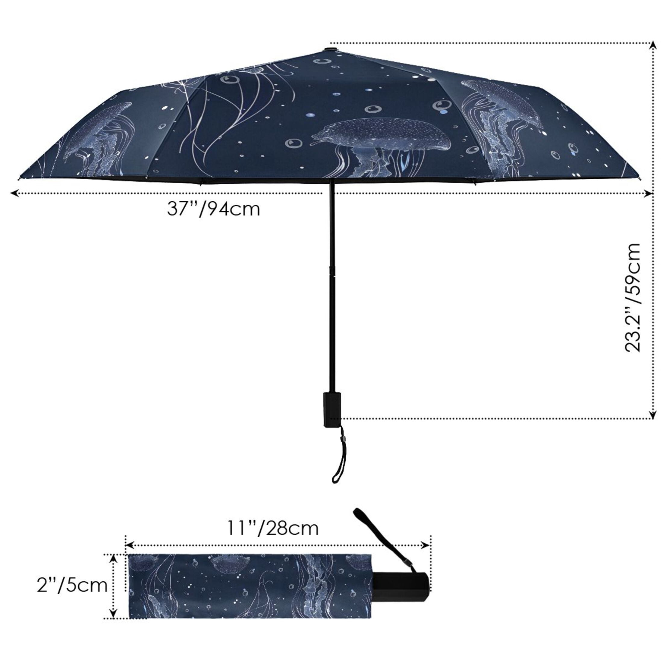 Jellyfish in Sea Compact Sun Umbrella Windproof Travel Umbrellas for Rain Strong Portable UV Protection