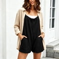 thumbnail image 4 of JSheng Jumpsuits for Women Casual Summer Rompers Sleeveless Loose Backless Solid Color Shorts Overalls Jumpers with Pockets A-Black L, 4 of 5