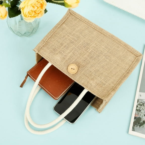 12/6Pcs Burlap Tote Bag with Handle Waterproof Burlap Bags Reusable Jute Tote Portable Jute Handbag Minimalist Design for Groceries Beach Day