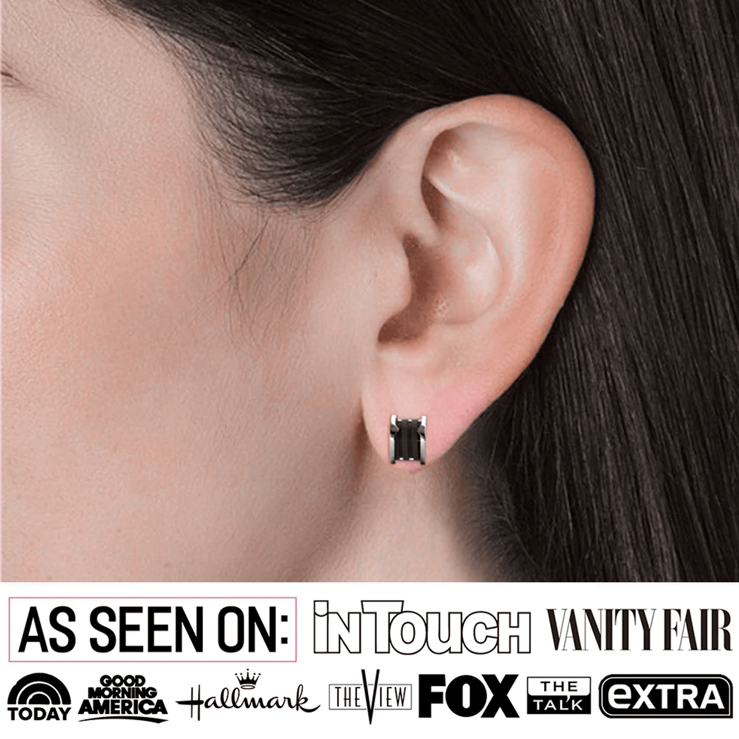 Cate & Chloe Kali 18k White Gold Plated Half Hoop Earrings with Black Ceramic Inlay for Women, Gift for Her