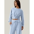 thumbnail image 2 of Osfvolr Women 2 Piece Outfits Sweatsuit Set Twist Front Cropped Sweatshirt Wide Leg Sweatpant Lounge Set Light Blue XXL, 2 of 6