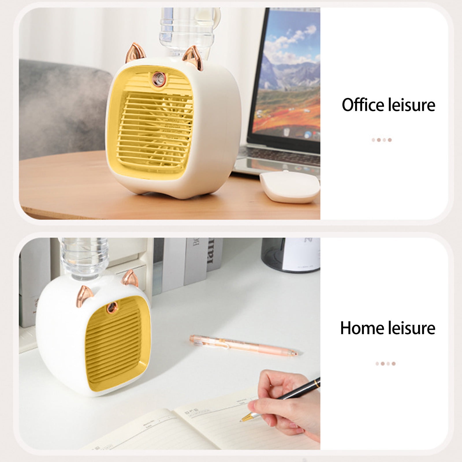 LACKUST Water Air-conditioning Fan with USB Turbo Spray Humidification,Portable Air Conditioners Fan,Air Conditioners for Room Kitchen Office Bedroom,Yellow