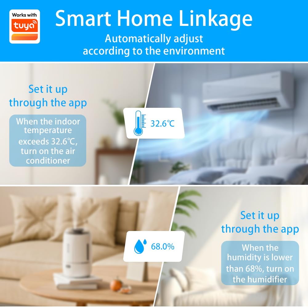 CATPAN WiFi Smart Indoor Thermometer Hygrometer Sensor, 2-Pack, Mini Temperature Humidity Monitor, Remote Control,Tuya App,SmartLife Compatible