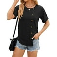 thumbnail image 4 of Hibeli Women Button Decor Crew Neck Short Sleeve Split Hem Solid Color Top, 4 of 7
