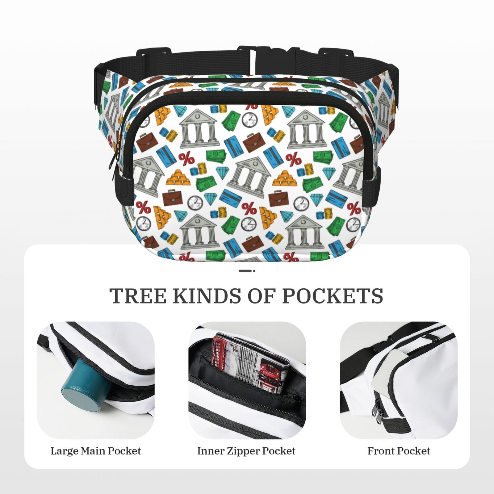 Picia Art Of Livings Print Square Double-Layer Waist Bag Mini Adjustable Waist Belt Bag Exercise Running Travel Hiking