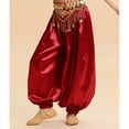 thumbnail image 4 of TiaoBug Kids Girls Satin Belly Dance Bloomers Elastic Waistband Harem Pants B Burgundy 11-12, 4 of 5