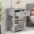 thumbnail image 1 of CLEARANCE! Modern Wooden Nightstand with Storage Drawer and Two-Tier Shelves for Living Room/Bedroom,Gray, 1 of 9