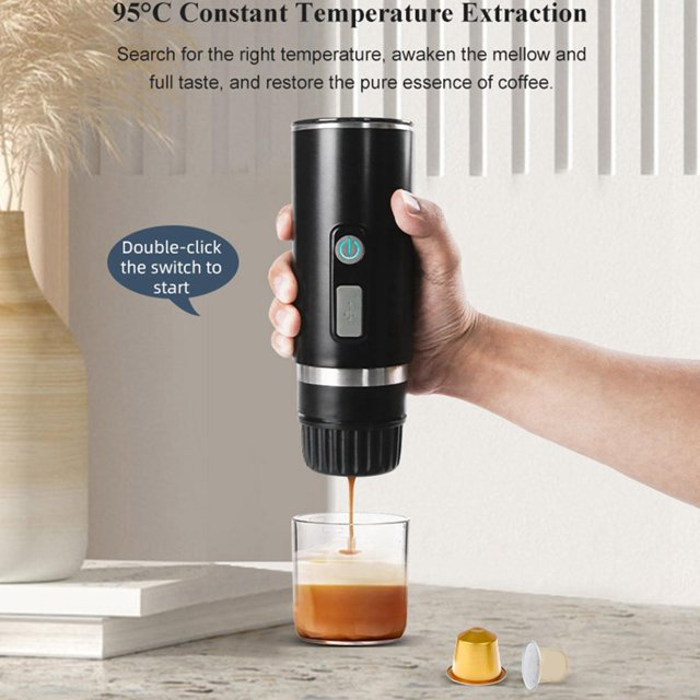 Cafetera,Cafetera portátil para exteriores,Cafetera Espresso Home Office Negra,Cafetera 12V Travel Espresso Machine,Cocina de calefacción recargable de presión de 15 bares,Cafetera pequeña Baoblaze Cafetera