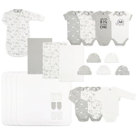 UPC: 0841297129742 | The Peanutshell Newborn Baby Layette Gift Set for Boys and Girls Shower Gift Essentials Grey Sleepy Elephants