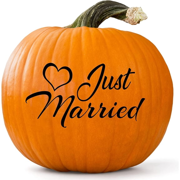 VWAQ Just Married Decal for Pumpkin Home Curb Appeal Decoration Wedding Decor Gift Sign Art Decor - 3.5"H X 7"W BLACK