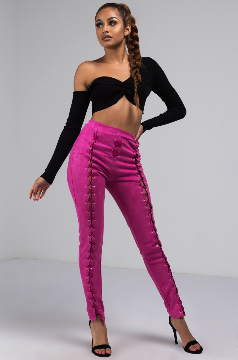 AKIRA Women's Faux Suede Lace Up High Waist Sexy Leggings Pants