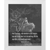 ArtsyQuotes 15x18 White Modern Wood Framed Museum Art Print Titled - Bible Verse Quote Revelation 6:8, Gustave Dore - Death on a Pale Horse