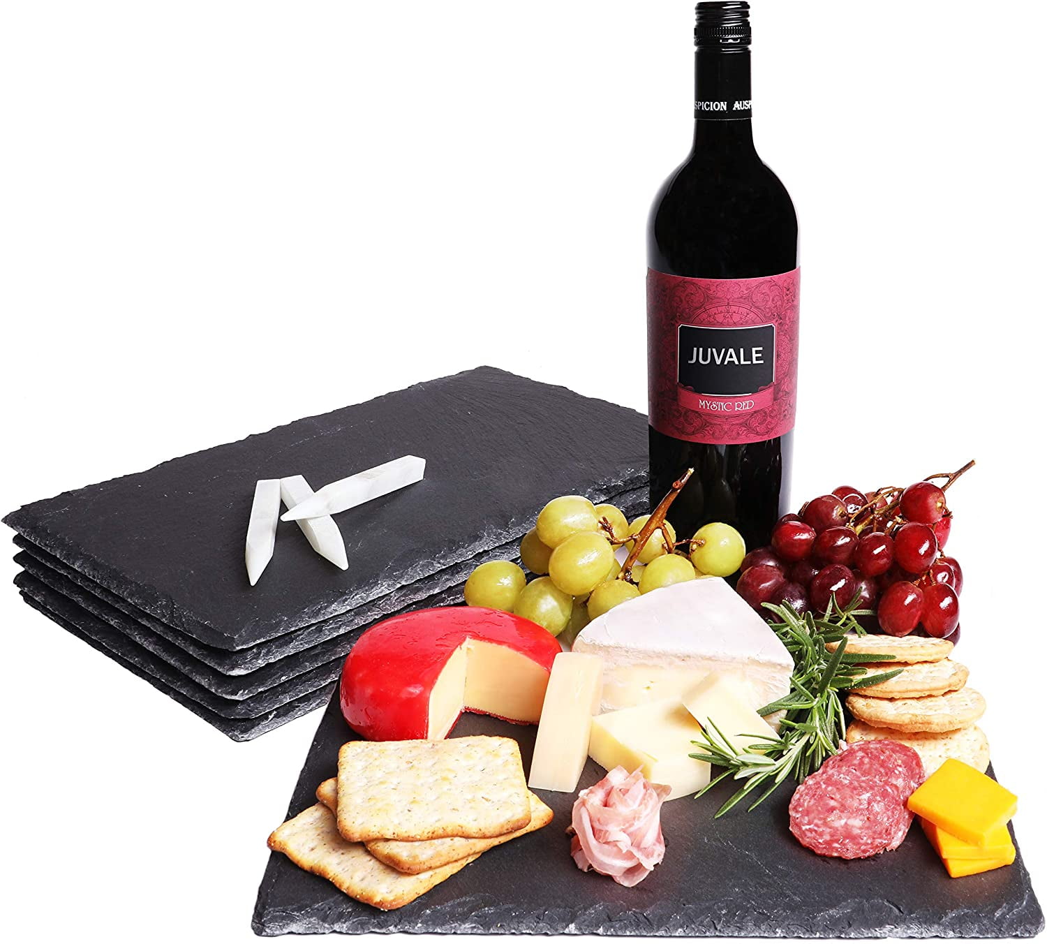 Cheese Charcuterie Platter for Wine Meat Acacia Wood and Natural Black Slate Cheese Board with Handle